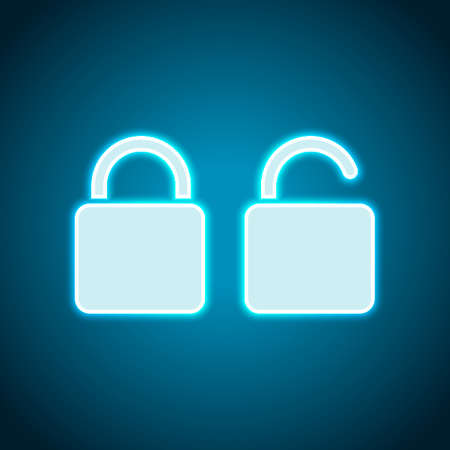 Lock and unlock Icon. Neon style. Light decoration icon. Bright electric symbolのイラスト素材