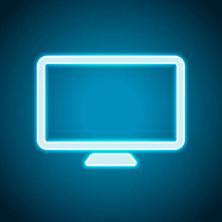 Computer monitor or modern TV. Simple icon. Neon style. Light decoration icon. Bright electric symbolのイラスト素材