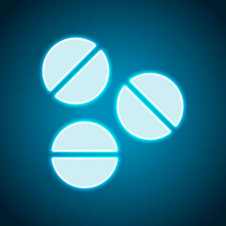 Pills or vitamins. Simple icon. Neon style. Light decoration icon. Bright electric symbolのイラスト素材