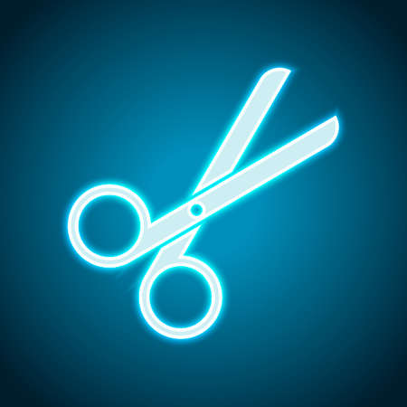 Scissors icon. Tool of barber. Neon style. Light decoration icon. Bright electric symbolのイラスト素材