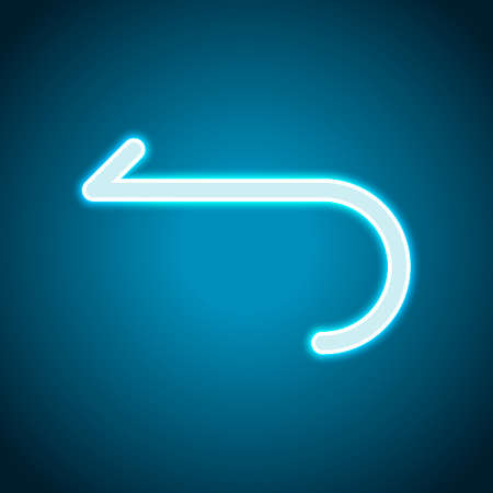 Simple arrow, backward. Navigation icon. Linear symbol with thin line. One line style. Neon style. Light decoration icon. Bright electric symbolのイラスト素材