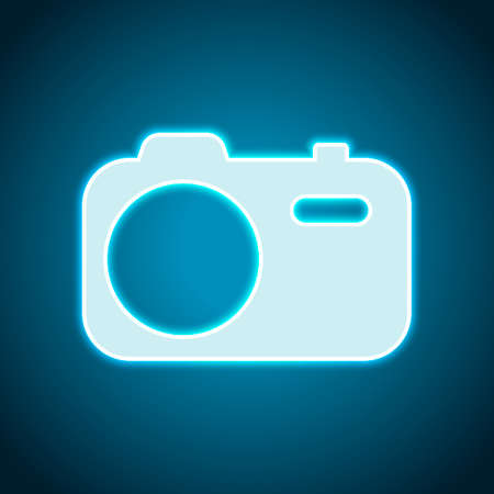 Simple photo camera. Technology icon. Neon style. Light decoration icon. Bright electric symbolのイラスト素材