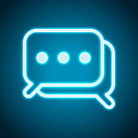 Simple chat. Couple of square text clouds. Linear icon with thin outline. Neon style. Light decoration icon. Bright electric symbolのイラスト素材