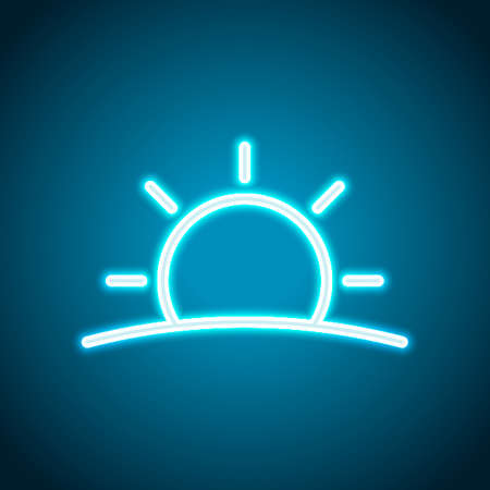 Sunrise icon. Linear, thin outline. Neon style. Light decoration icon. Bright electric symbolのイラスト素材
