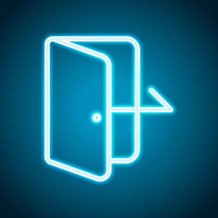 Exit icon. Linear, thin outline. Neon style. Light decoration icon. Bright electric symbolのイラスト素材