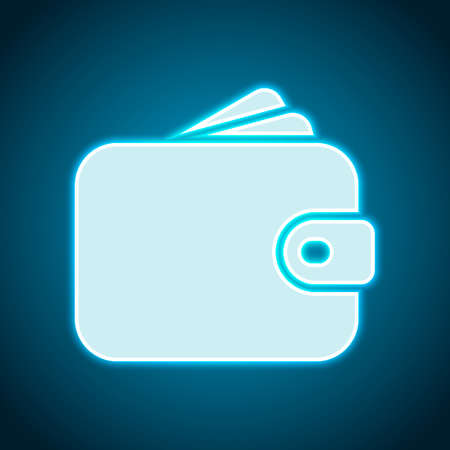 Purse, wallet, money icon. Neon style. Light decoration icon. Bright electric symbolのイラスト素材