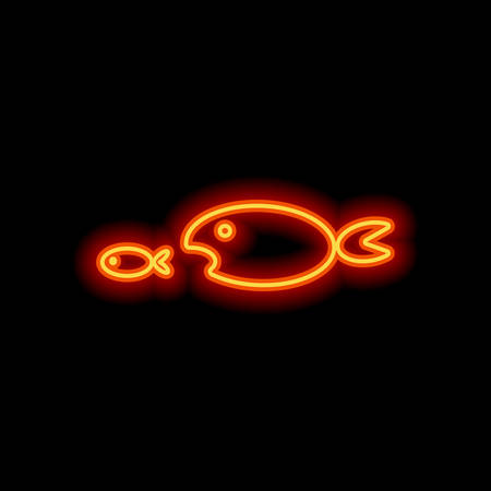 fish eating fist. Orange neon style on black background. Light iconのイラスト素材