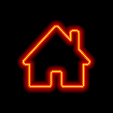 house icon. Orange neon style on black background. Light iconのイラスト素材