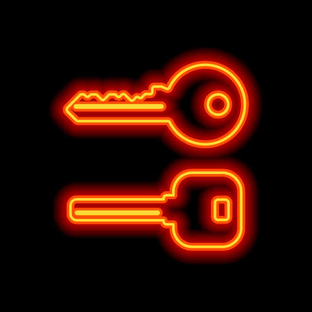 keys icons set. Orange neon style on black background. Light iconのイラスト素材