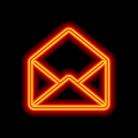 mail open icon. Orange neon style on black background. Light iconのイラスト素材