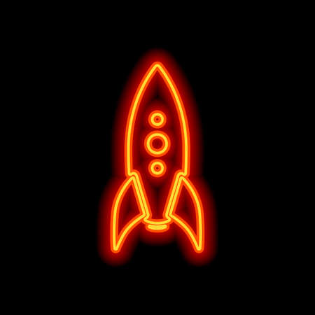 rocket launch icon. Orange neon style on black background. Light iconのイラスト素材