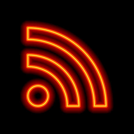 RSS icon. Orange neon style on black background. Light iconのイラスト素材