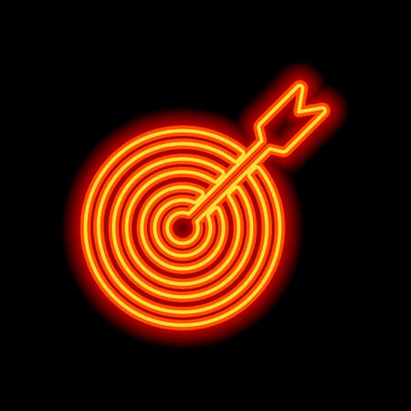 target icon. Orange neon style on black background. Light iconのイラスト素材