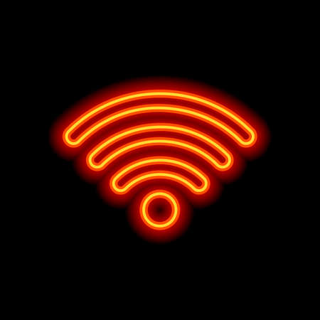 wi-fi icon. Orange neon style on black background. Light iconのイラスト素材