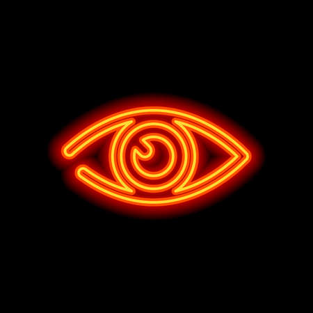 simple eye icon. Orange neon style on black background. Light iconのイラスト素材