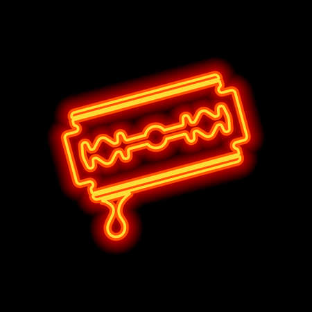 blade with drop of blood. simple silhouette. Orange neon style on black background. Light iconのイラスト素材
