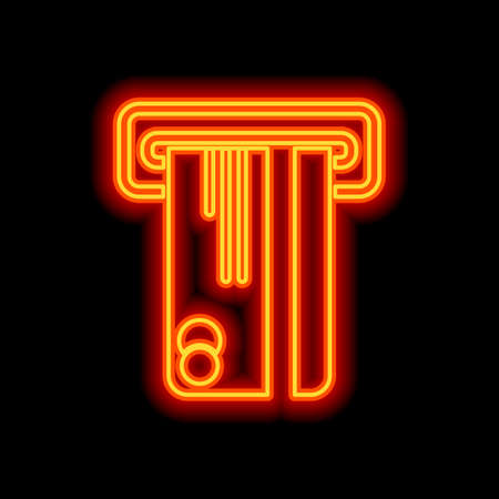 ATM machine and credit card icon. Orange neon style on black background. Light iconのイラスト素材