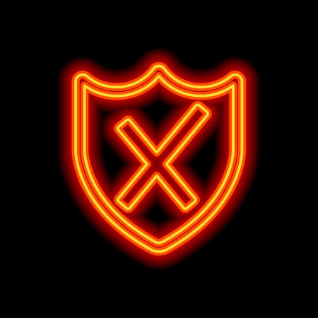 protection broken. simple icon. Orange neon style on black background. Light iconのイラスト素材
