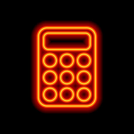 simple calculator icon. Orange neon style on black background. Light iconのイラスト素材