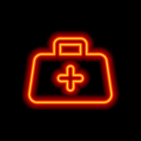 first-aid kit, simple icon. Orange neon style on black background. Light iconのイラスト素材