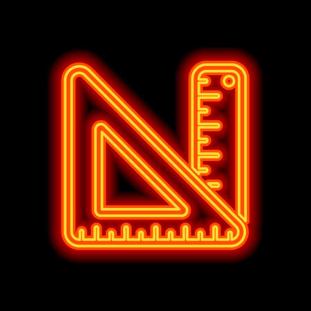 simple ruler and triangle. Orange neon style on black background. Light iconのイラスト素材