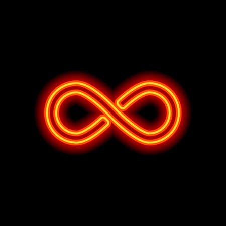 infinity symbol, simple icon. Orange neon style on black background. Light iconのイラスト素材