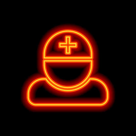 doctor, person with medical cross. Orange neon style on black background. Light iconのイラスト素材
