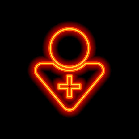 doctor, person with medical cross. Orange neon style on black background. Light iconのイラスト素材