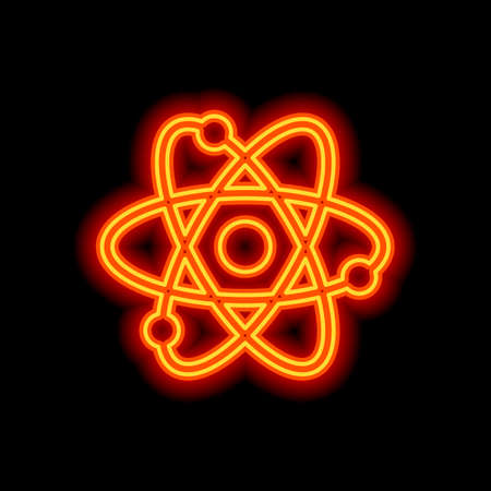 scientific atom symbol, simple icon. Orange neon style on black background. Light iconのイラスト素材