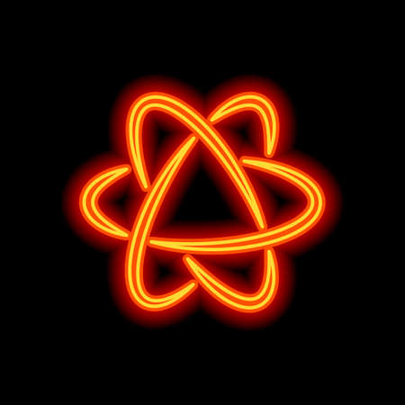 scientific atom symbol, logo, simple icon. Orange neon style on black background. Light iconのイラスト素材