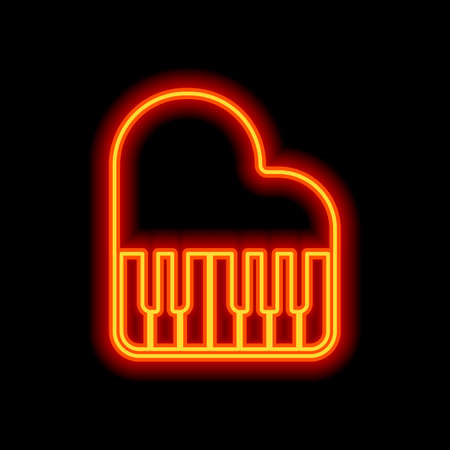 Grand piano icon. Orange neon style on black background. Light iconのイラスト素材