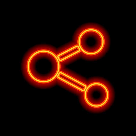 Simple share icon. Orange neon style on black background. Light iconのイラスト素材