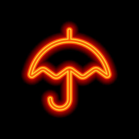 Simple umbrella icon. Linear, thin outline. Orange neon style on black background. Light iconのイラスト素材