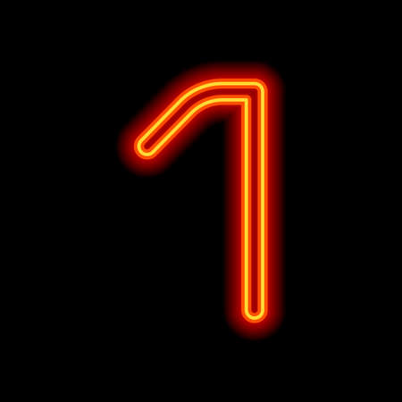 Number 1, numeral, one. Orange neon style on black background. Light iconのイラスト素材