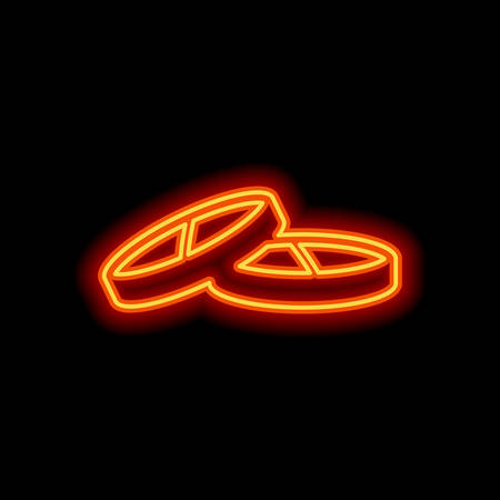 Pills or vitamin. Orange neon style on black background. Light iconのイラスト素材