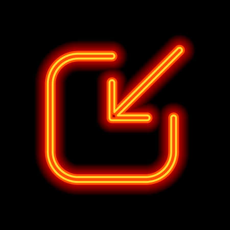 Share, login or download. Diagonal arrow into square. Orange neon style on black background. Light iconのイラスト素材