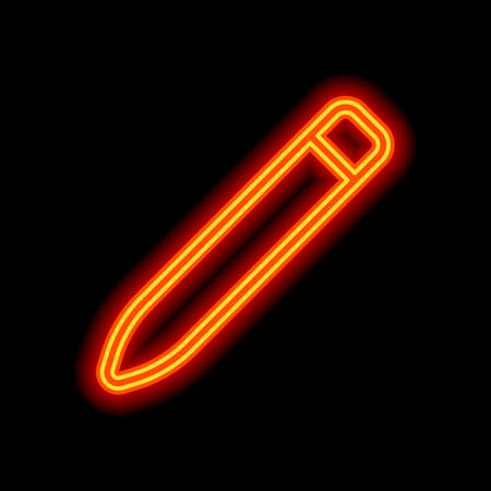 Simple pencil. Linear, thin outline. Orange neon style on black background. Light iconのイラスト素材