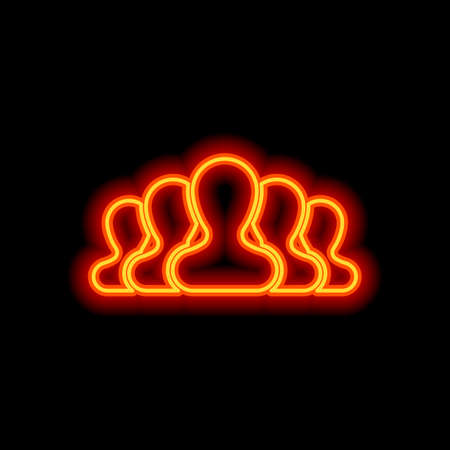 Team, few person. Orange neon style on black background. Light iconのイラスト素材