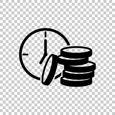 Time is money. Clock and coin stack. Finance icon. On transparent background.のイラスト素材