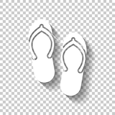 Beach slippers. Flip flops icon. White icon with shadow on transparent backgroundのイラスト素材