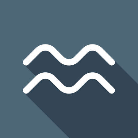 Astrological sign. Aquarius simple icon. White flat icon with long shadow on backgroundのイラスト素材