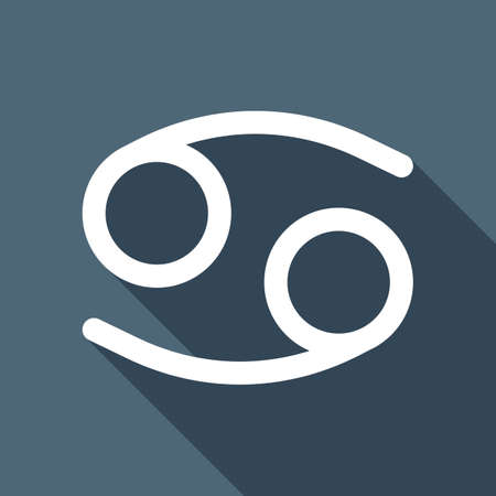 Astrological sign. Cancer simple icon. White flat icon with long shadow on backgroundのイラスト素材
