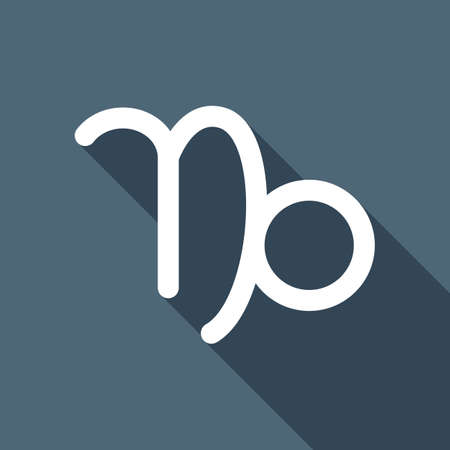 Astrological sign. Capricorn simple icon. White flat icon with long shadow on backgroundのイラスト素材