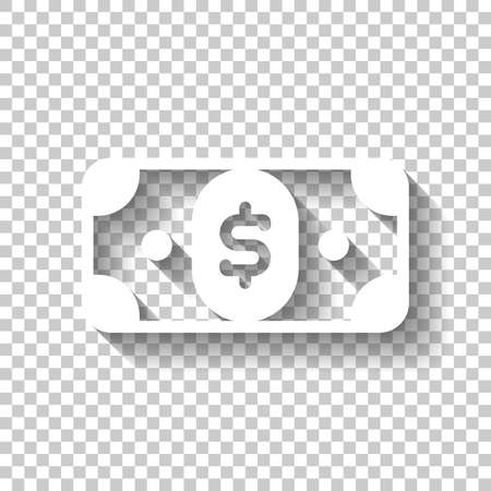 Dollar banknote. Simple icon. White icon with shadow on transparent backgroundのイラスト素材