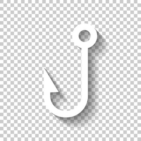 Fishing hook. Simple icon. White icon with shadow on transparent backgroundのイラスト素材