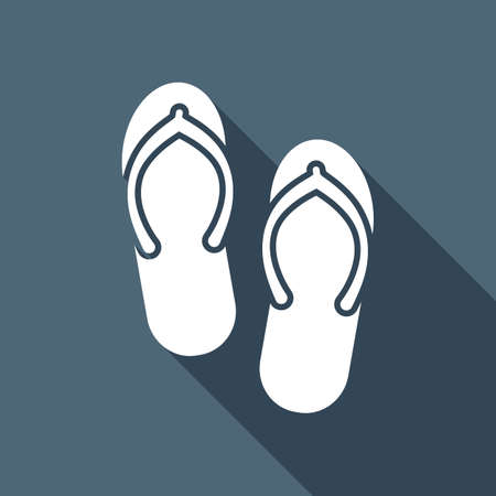 Beach slippers. Flip flops icon. White flat icon with long shadow on backgroundのイラスト素材