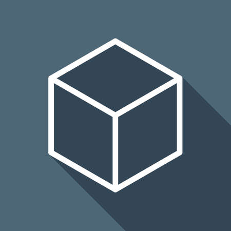 Geometric empty cube. Simple outline icon. White flat icon with long shadow on backgroundのイラスト素材