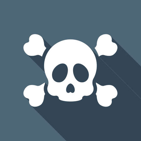 Skull and crossed bones. Simple icon. White flat icon with long shadow on backgroundのイラスト素材