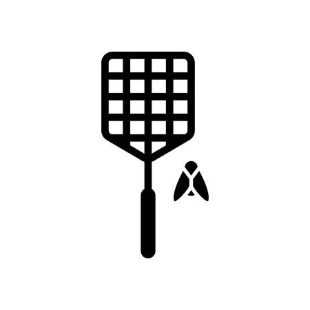 Fly swatter and insect. Simple icon. Black on white backgroundのイラスト素材