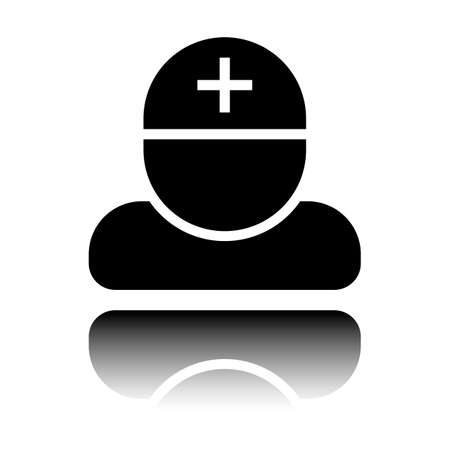 doctor, person with medical cross. Black icon with mirror reflection on white backgroundのイラスト素材